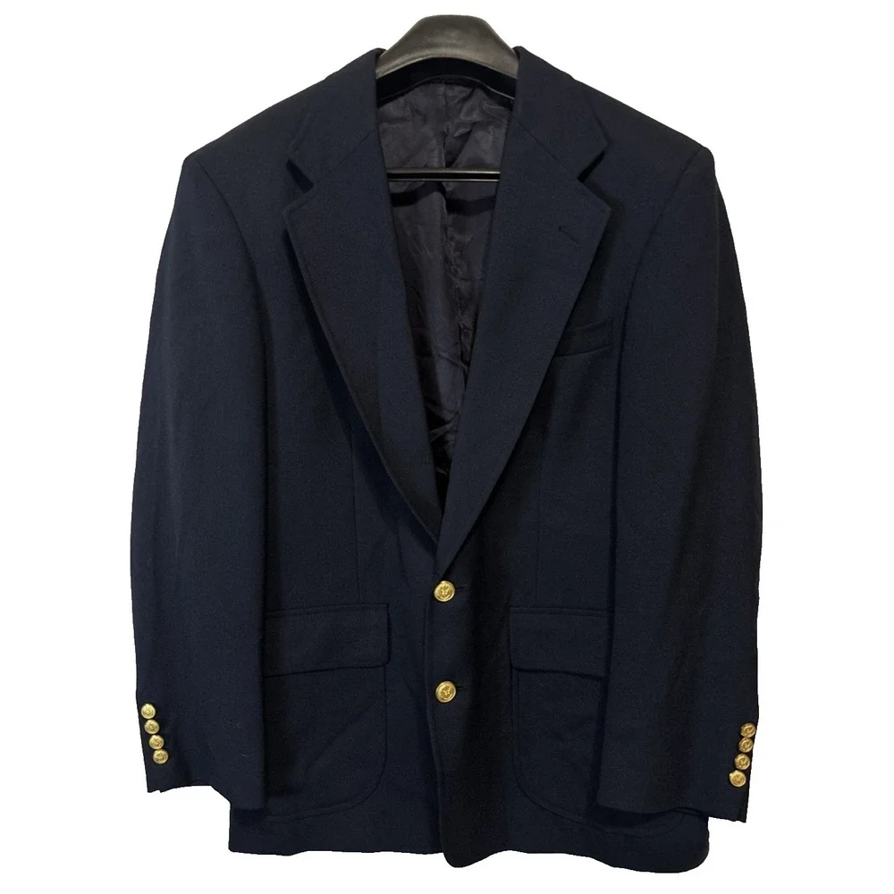 Vtg 90s Andhurst Navy Gold Button Blazer Sport Coat‎ Preppy 38R Yacht USA